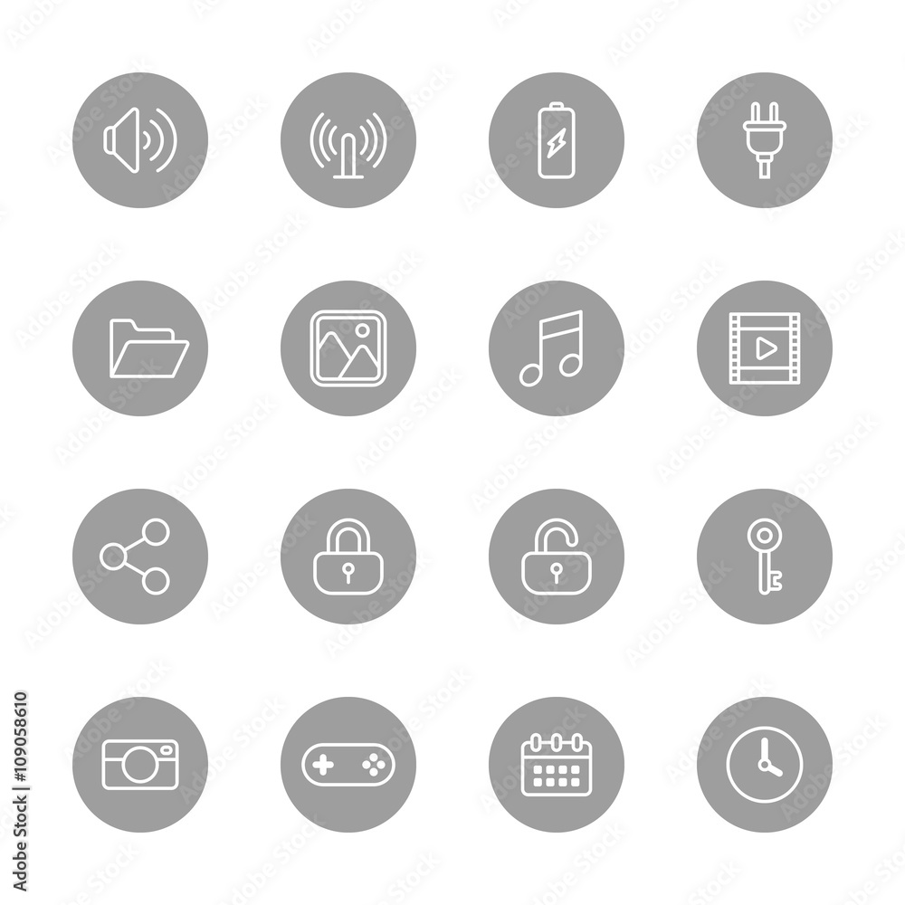 line web icon set on gray circle for web design, user interface (UI), infographic and mobile application (apps) line web icon set on gray circle for web design, user interface (UI), infographic and mobile application (apps)