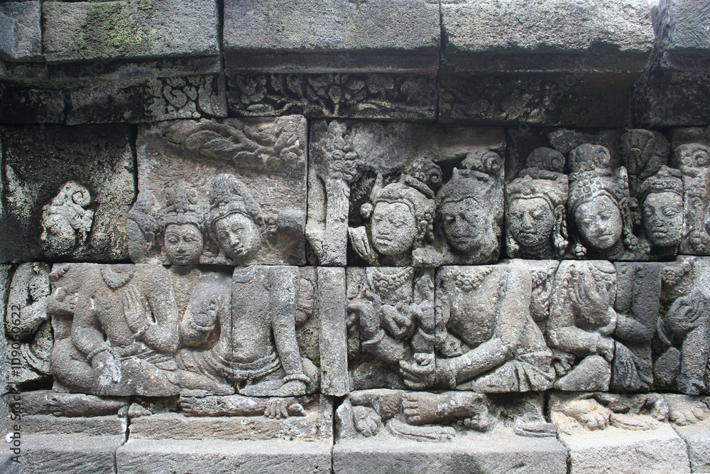 Detailaufnahme Relief, Borobudur, Welterbe auf Java, Indonesien