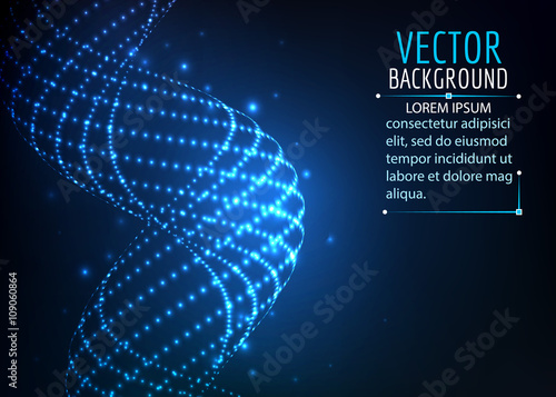 Abstract glowing spiral. Vector particles lights. Abstract dark background. 