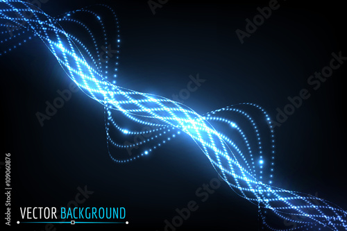 Abstract glowing spiral. Vector particles lights. Abstract dark background. With space for text.