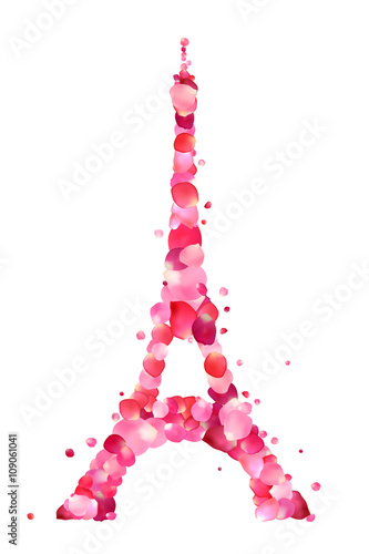 tower silhouette of pink rose petals