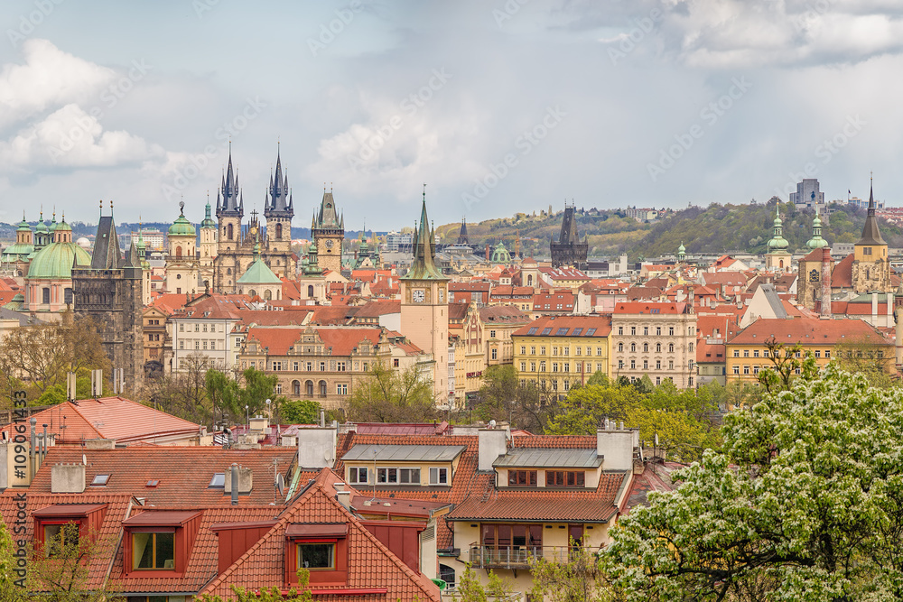 Prague Old Town panorama with historical architecture. Concept o