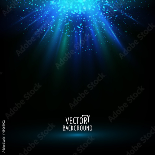 Vector abstract light. Bright glowing on dark background. Shiny sun light effect.