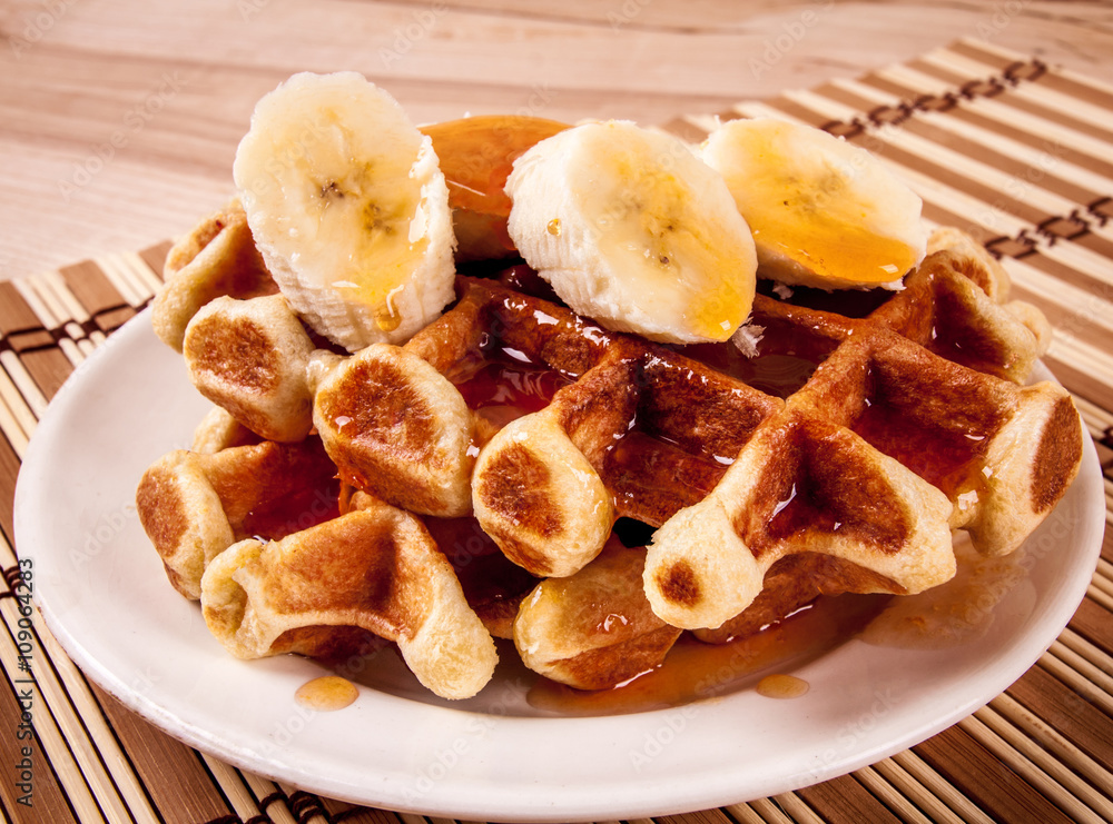 Belgian waffles with jam Peach Belgian waffles with jam Peach