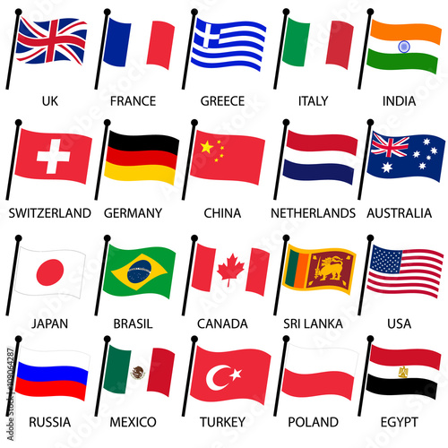 simple color curved flags of different country collection eps10