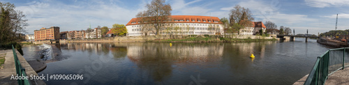 hameln and the weser river in germany high defintion panorama photo