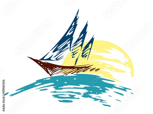 sailing vessel Logo in the sea.