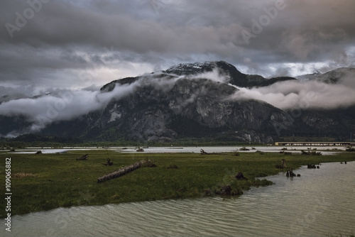 Chief Mountain during a cloudy morning photo