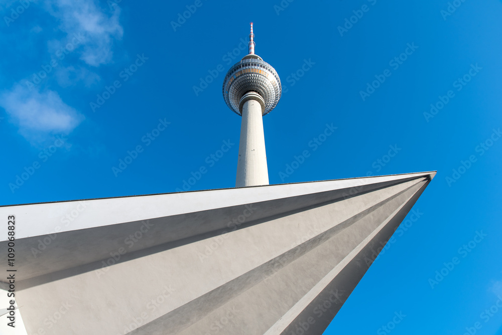 Obraz premium Detail of the famous TV Tower at Alexeanderplatz in Berlin, Germany
