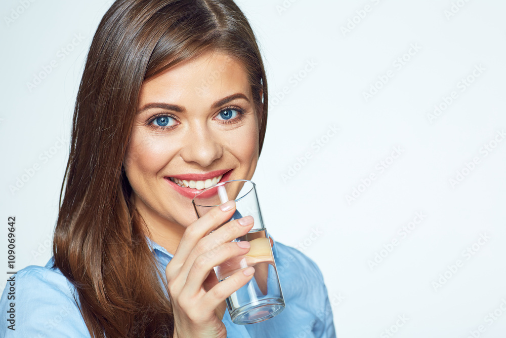 Face portrait of woman drinking water Face portrait of woman drinking water