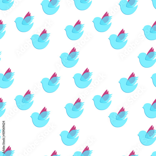 Spring and Summer Seamless Pattern. Repetitive Textures with Transparent Isolated Flying Birds on White Background. Color Modern Background