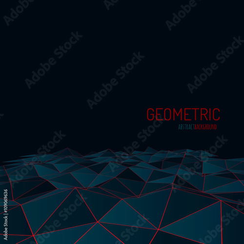 Technology vector background. Wireframe polygonal landscape. Mountains with connected lines.