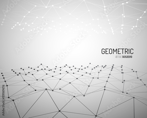 Technology vector background. Wireframe polygonal landscape. Mountains with connected lines and dots.