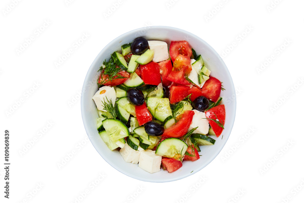vegetable salad in a plate on a white background
