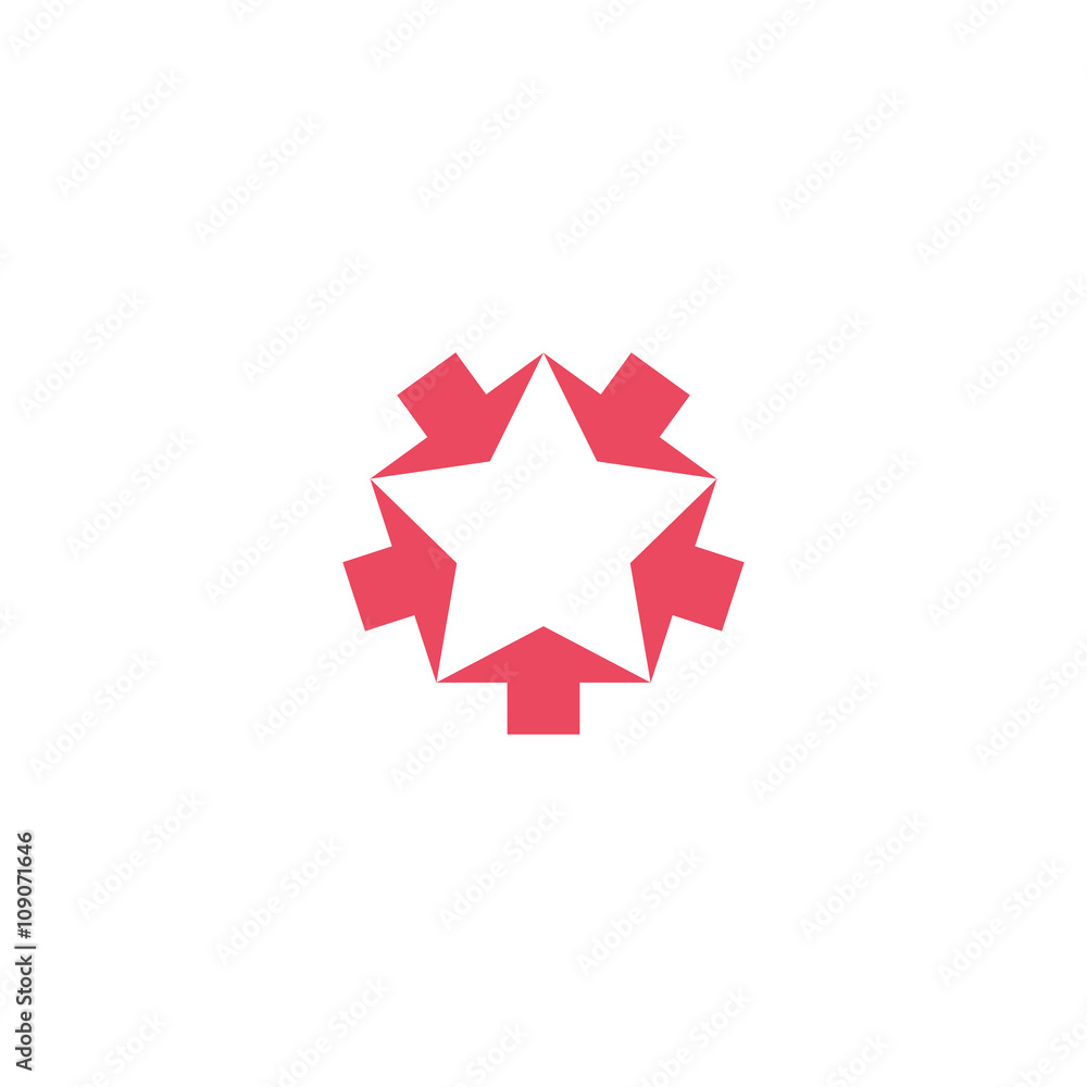 Convergent pink five arrows logo mockup, converge form shape star, creative geometric graphic symbol teamwork Convergent pink five arrows logo mockup, converge form shape star, creative geometric graphic symbol teamwork