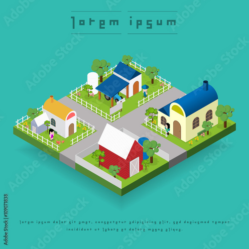 village house isometric landscape