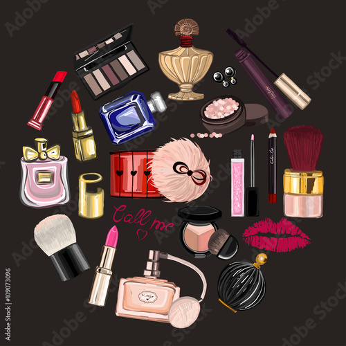 Hand drawn images Cosmetics and Perfume