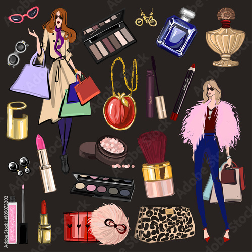 Hand drawn images Cosmetics and Perfume