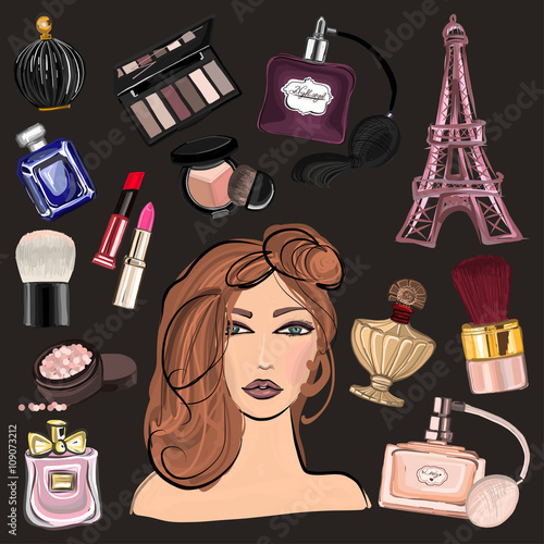 Hand drawn images Cosmetics and Perfume