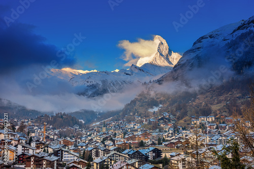 Zermatt village with Matterhorn Peak in background