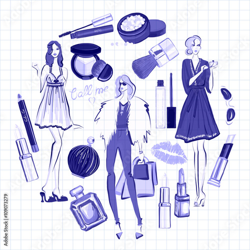 Hand drawn images Cosmetics and Perfume