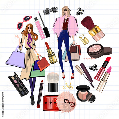 Hand drawn images Cosmetics and Perfume