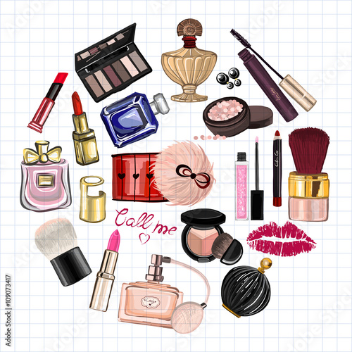 Hand drawn images Cosmetics and Perfume
