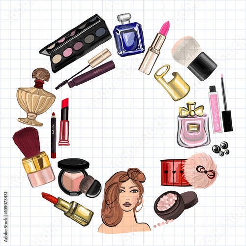 Hand drawn images Cosmetics and Perfume