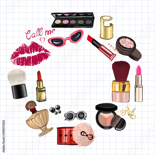 Hand drawn images Cosmetics and Perfume