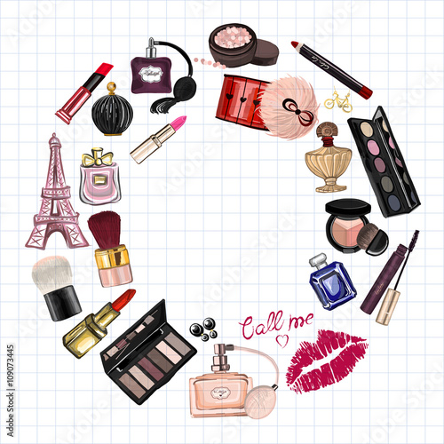 Hand drawn images Cosmetics and Perfume