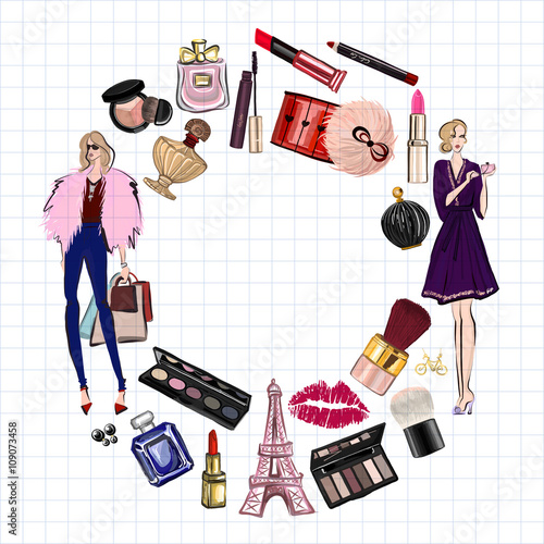 Hand drawn images Cosmetics and Perfume