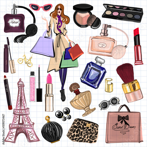 Hand drawn images Cosmetics and Perfume