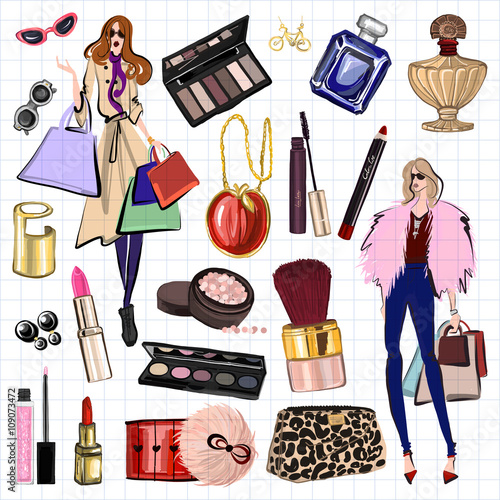 Hand drawn images Cosmetics and Perfume