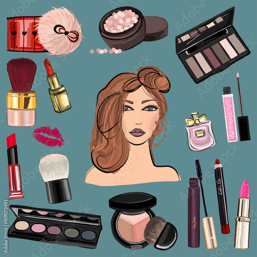 Hand drawn images Cosmetics and Perfume