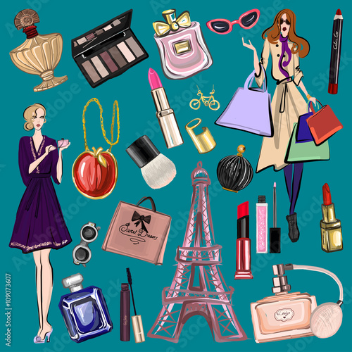 Hand drawn images Cosmetics and Perfume