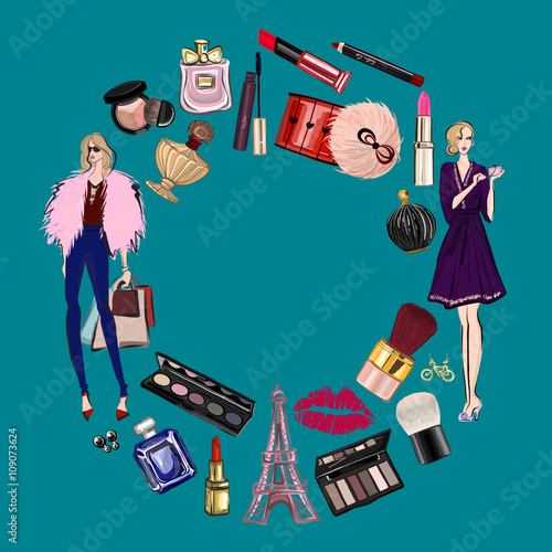 Hand drawn images Cosmetics and Perfume
