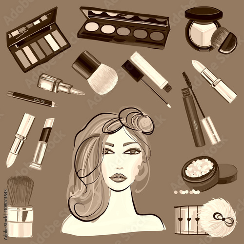Hand drawn images Cosmetics and Perfume