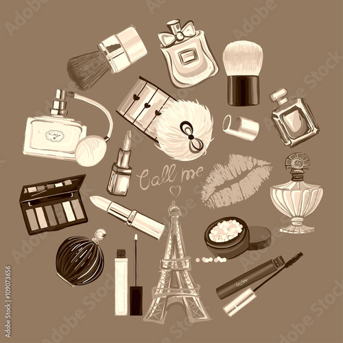 Hand drawn images Cosmetics and Perfume