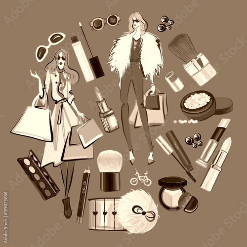 Hand drawn images Cosmetics and Perfume