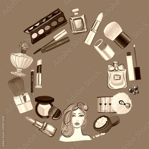 Hand drawn images Cosmetics and Perfume