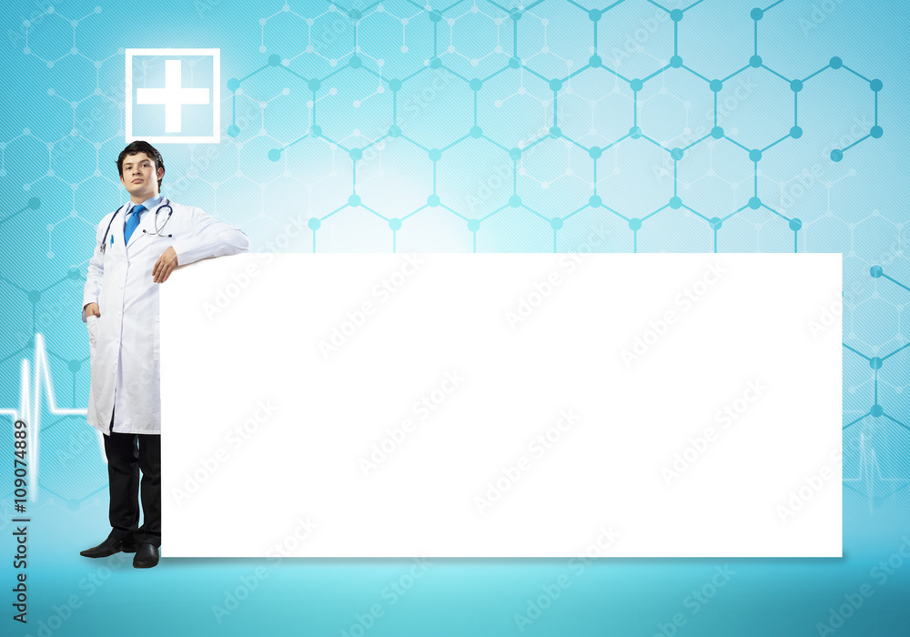 Doctor with banner Doctor with banner