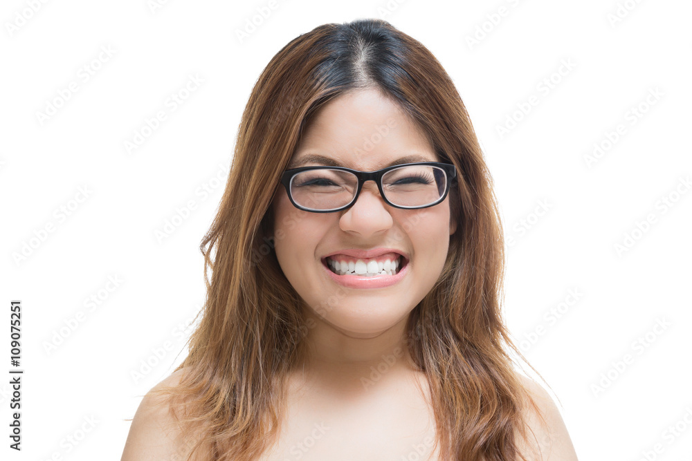 angry woman on white background