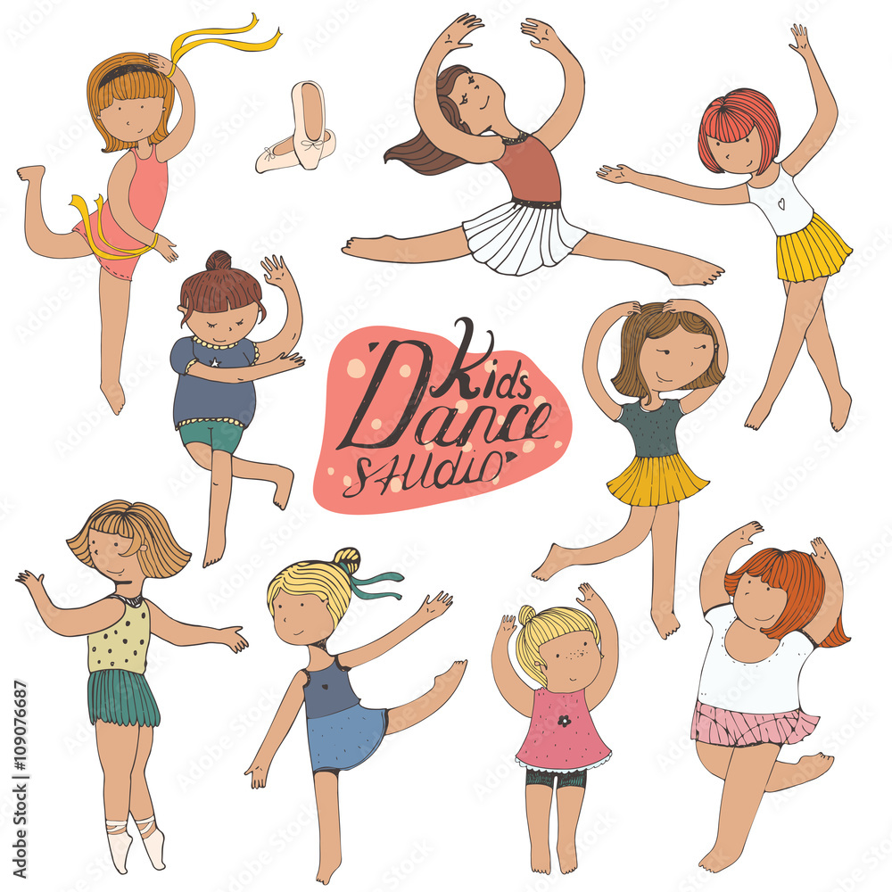 Isometric set girls in different poses stands Vector Image