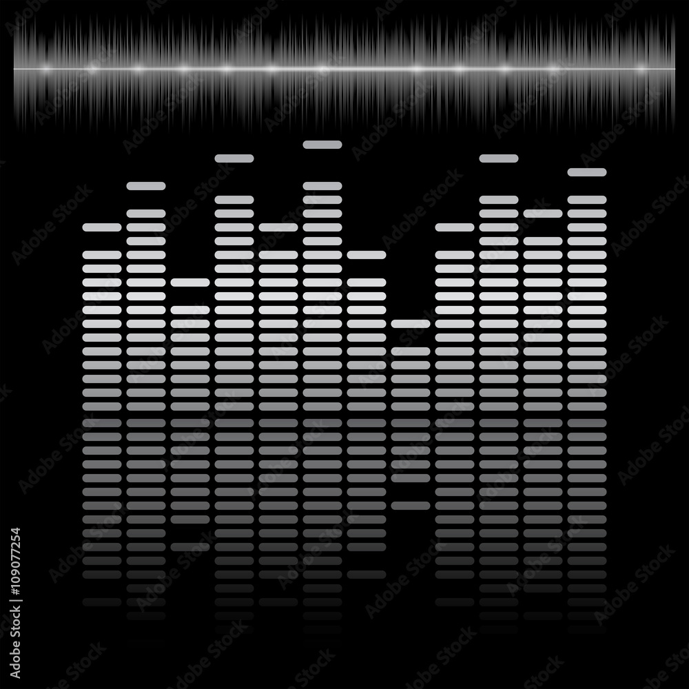 Equalizer bar with reflection and sound chart Equalizer bar with reflection and sound chart