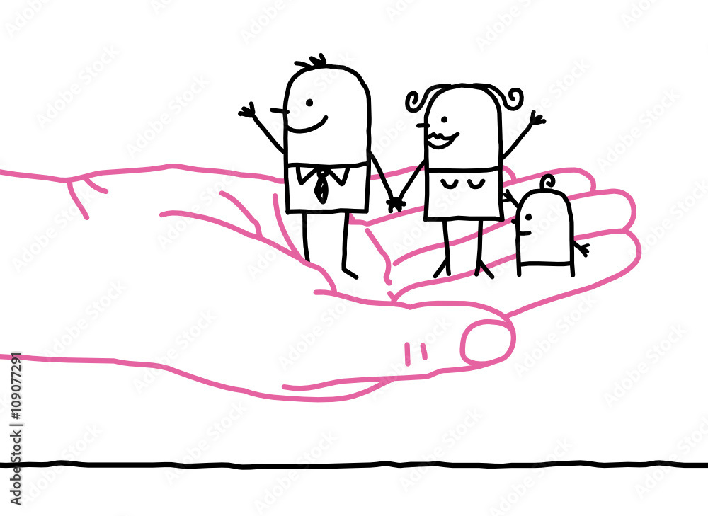 big hand and cartoon family - kindness big hand and cartoon family - kindness
