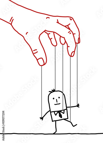 big hand and cartoon businessman - puppet