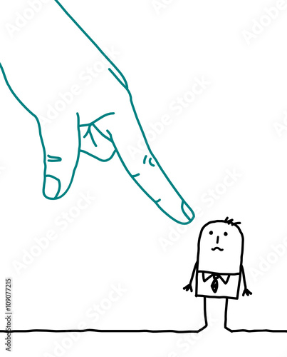 big hand and cartoon businessman - accusation