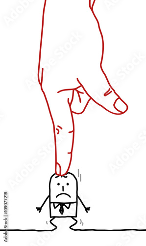 big hand and cartoon businessman - under pressure