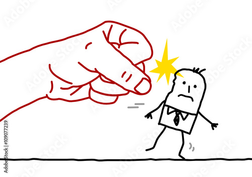 big hand and cartoon businessman - agression