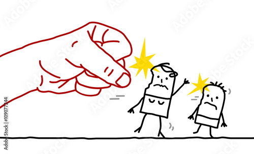 big hand and cartoon woman and child - agression
